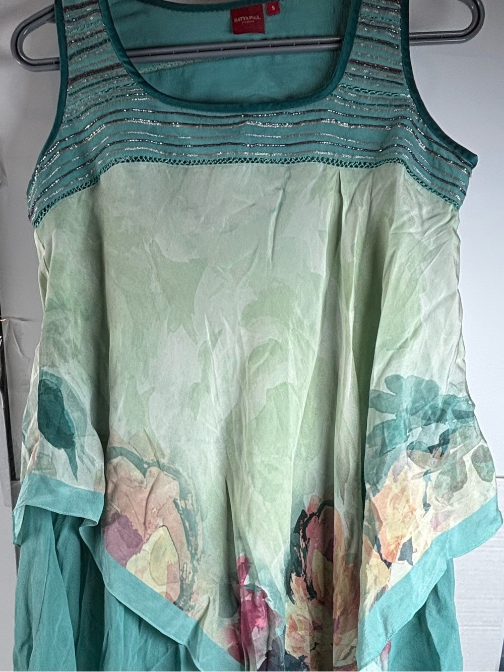 Satya Paul Silk Asymmetrical Floral Tunic Top S - Picture 4 of 6